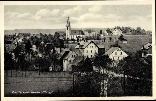 Ak Deutscheinsiedel Deutschneudorf im Erzgebirge, Kirche, Totalansicht von Ort