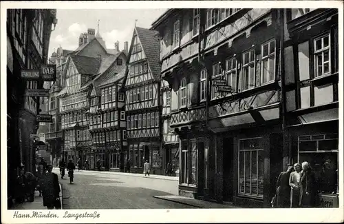 Ak Hann. Münden in Niedersachsen, Langestraße, Geschäfte, Passanten