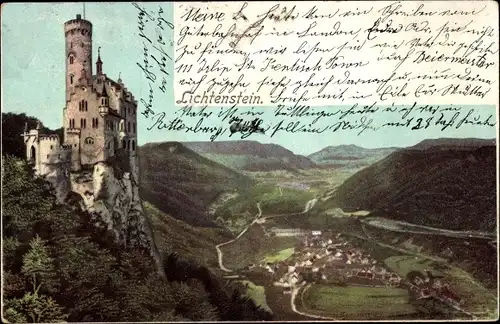 Ak Honau Lichtenstein in Württemberg, Schloss Lichtenstein, Panorama