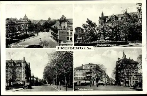 Ak Freiberg in Sachsen, Am Bismarckplatz, Postplatz-Panorama, Erbische Straße, Schillerstraße