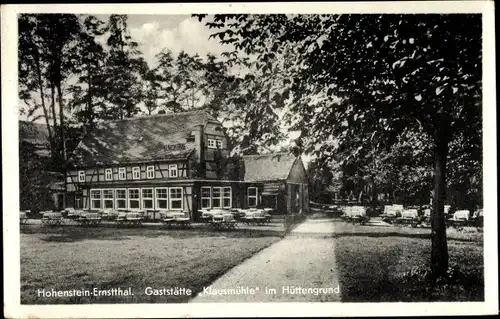 Ak Hohenstein Ernstthal Sachsen, Gaststätte Klausmühle im Hüttengrund, Außenansicht, Weg