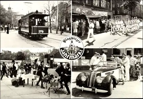 Ak Plagwitz Leipzig, Plagwitzer Jahrmarkt, Straßenbahn, ADMV Oldtimerschau, Orchester Lobenstein