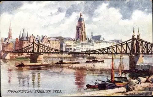 Künstler Ak Flower, Charles, Frankfurt am Main, Eiserner Steg, Dom