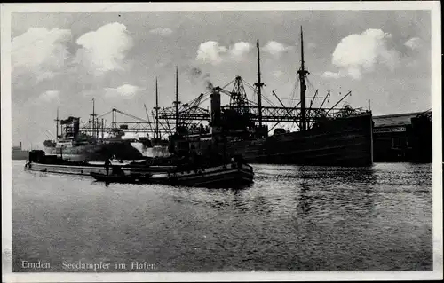 Ak Emden in Ostfriesland, Seedampfer im Hafen