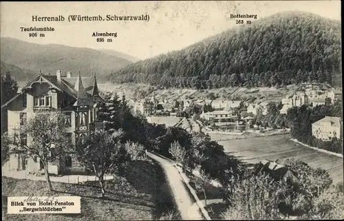 Ak Bad Herrenalb im Schwarzwald, Blick vom Hotel Pension Bergschlößchen