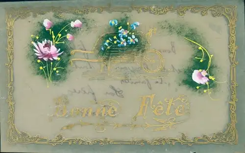Zelluloid Ak Glückwunsch, Bonne Fete, Blumen, Vergissmeinnicht