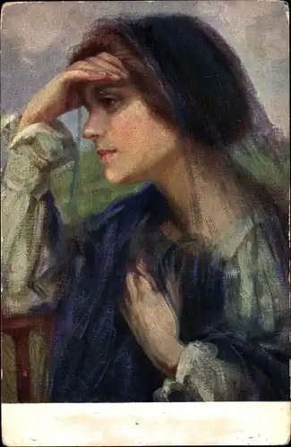 Ak Nachdenkliche Frau, Frauenportrait, Schleier