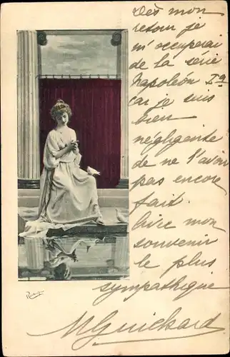 Ak Frau betrachtet sich im Wasserspiegel, Tauben