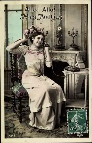 Ak Allo, Allo, Mes Amitiers, Junge Frau am Telefon