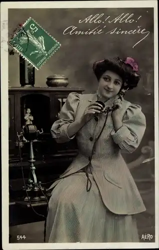 Ak Allo, Allo, Amitie sincere, Junge Frau am Telefon