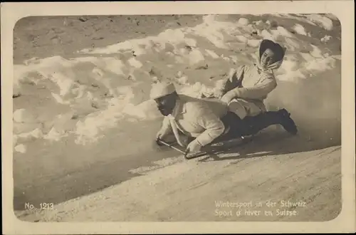 Ak Wintersport in der Schweiz, Schlittenfahrt