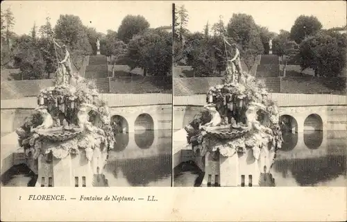 Stereo Ak Firenze Florenz Toscana, Fontaine de Neptune