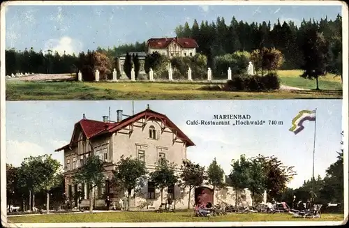 Ak Mariánské Lázně Marienbad Reg. Karlsbad, Cafe Restaurant Hochwald