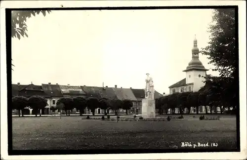 Ak Bělá pod Bezdězem Weißwasser Mittelböhmen, Stadtansicht, Denkmal