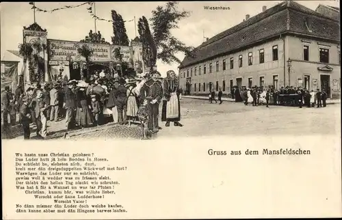 Ak Mansfeld im Harzvorland, Wiesenhaus, Gedicht, Mundart