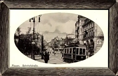 Passepartout Ak Plauen im Vogtland, Bahnhofstraße, Straßenbahn