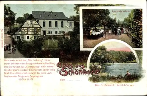 Ak Schönborn Dreiwerden Rossau Sachsen, Gasthof, Concertgarten, Grubenwehr