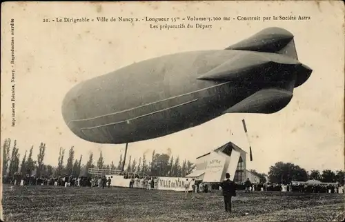 Ak Le Dirigeable Ville de Nancy, Construit par la Societe Astra, Zeppelin