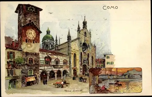 Künstler Litho Wielandt, Manuel, Como Lombardia, Partie in der Stadt