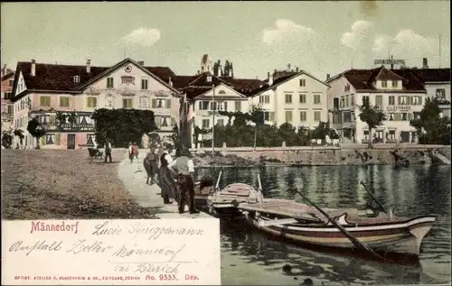 Ak Männedorf Kanton Zürich Schweiz, Ortsansicht, Ruderboote