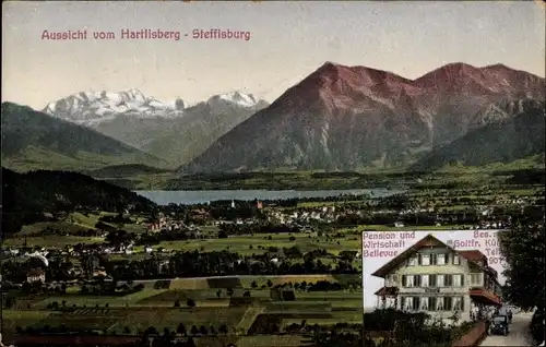 Ak Hartlisberg Steffisburg Kanton Bern, Panorama vom Ort, Pension und Wirtschaft Bellevue