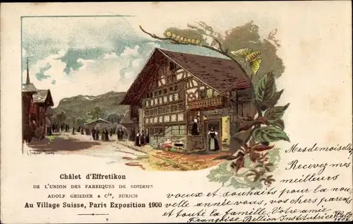 Litho Weltausstellung Paris 1900, Au Village Suisse, Chalet d'Effretikon