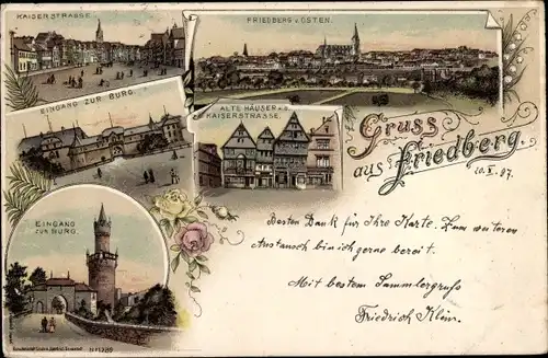 Litho Friedberg in Hessen, Kaiserstraße, Burgeingang, Totale