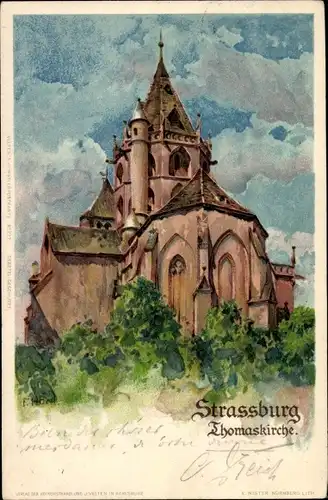 Künstler Litho Horn, F., Strasbourg Straßburg Elsass Bas Rhin, Thomaskirche