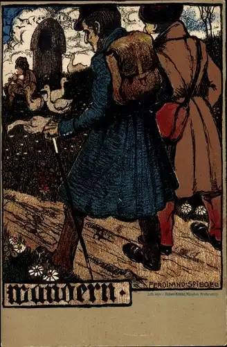 Künstler Litho Spiegel, Ferdinand, Wander, Wanderer, Gänsehirt