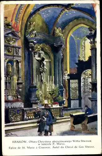 Künstler Ak Kraków Krakau Polen, Eglise de St. Marie, Kirche, Innenansicht