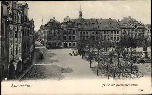 Ak Kamienna Góra Landeshut Riesengebirge Schlesien, Markt, Böhmische Straße, Denkmal