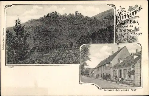 Ak Klingenthal Elsass Bas Rhin, Blick auf die Ottrotter Schlösser, Gasthaus z. Schwanen Post