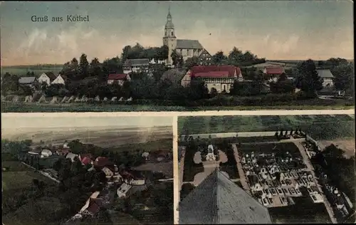 Ak Köthel Schönberg in Sachsen, Blick auf den Ort, Luftbild, Kirche