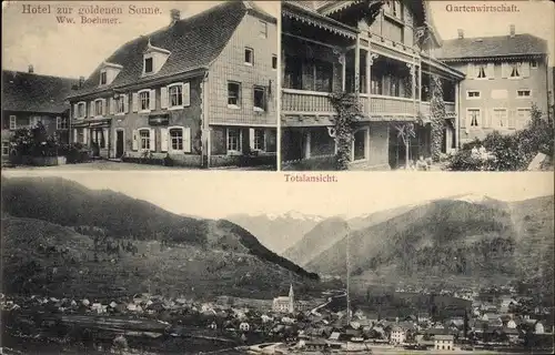 Ak Metzeral Elsass Haut Rhin, Hotel zur goldenen Sonne, Ortspanorama
