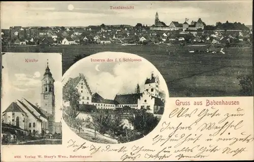 Mondschein Ak Babenhausen Schwaben, Gesamtansicht, Kirche, Schloss
