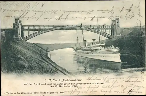 Ak Levensau Neuwittenbek in Schleswig Holstein, SM Yacht Hohenzollern, Hochbrücke, 18. Nov. 1899