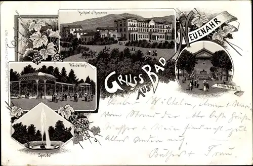 Vorläufer Litho Bad Neuenahr Rheinland Pfalz, Kurhotel, Kurgarten, Wandelhalle, Trinkhalle, Sprudel