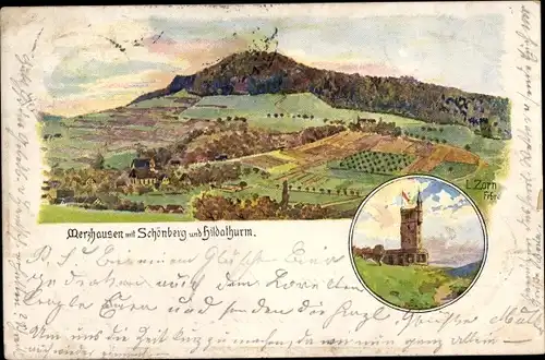Künstler Litho Zorn, L., Merzhausen im Breisgau, Panorama mit Schönberg und Hildaturm