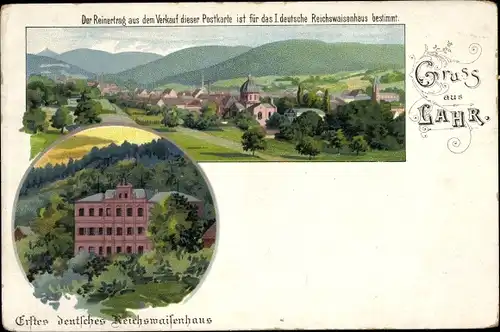 Litho Lahr im Schwarzwald Baden, Gesamtansicht, Erstes deutsches Reichswaisenhaus