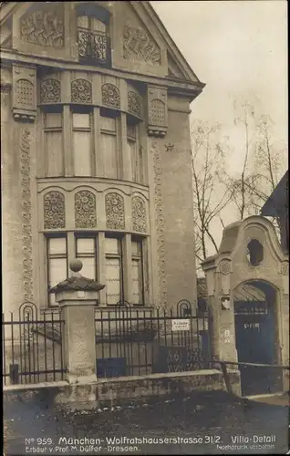 Ak München, Villa Wolfratshauser Str. 31/2, Fassadendetail, Erbaut v. Prof. M. Dülfer, Dresden