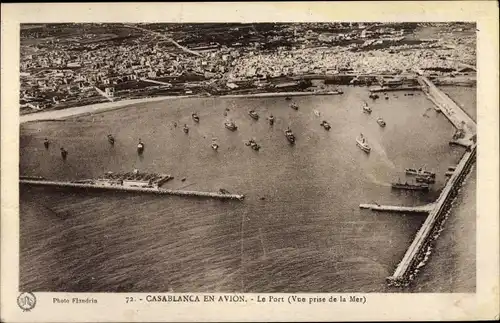 Ak Casablanca Marokko, Le Port (Vue prise de la Mer), en avion