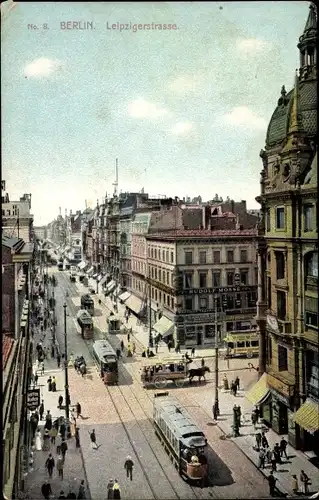 Ak Berlin Mitte, Leipziger Straße, Straßenbahn
