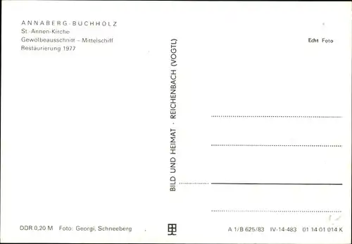 Ak Annaberg Buchholz im Erzgebirge, St.-Annen-Kirche, Gewölbeausschnitt Mittelschiff, 1977