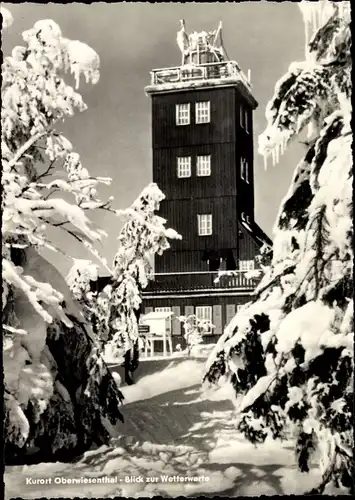 Ak Oberwiesenthal im Erzgebirge, Fichtelberg, Wetterwarte, Winter, Schnee