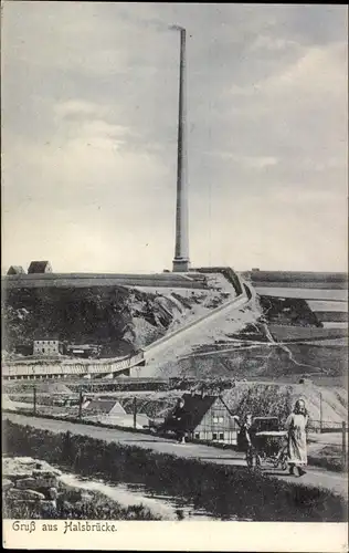 Ak Halsbrücke in Sachsen, Schornstein, Hohe Esse