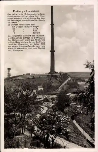 Ak Halsbrücke in Mittelsachsen, Blick auf den 140 m hohen Schornstein