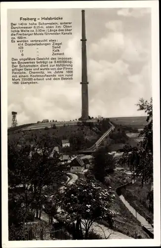 Ak Halsbrücke in Mittelsachsen, Blick auf den 140 m hohen Schornstein