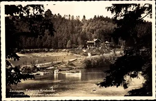 Ak Lauenhain Mittweida in Sachsen, Zschopau-Talsperre Kriebstein, Bootsstation, Waldhaus Lauenhain