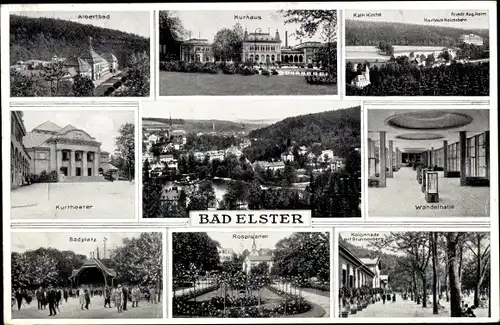 Ak Bad Elster im Vogtland, Albertbad, Kurhaus, Kath. Kirche, Wandelhalle