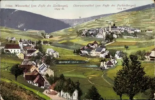 Ak Oberwiesenthal im Erzgebirge Sachsen, Landschaftsblick, Keilberg, Fichtelberg, Böhm. Wiesenthal